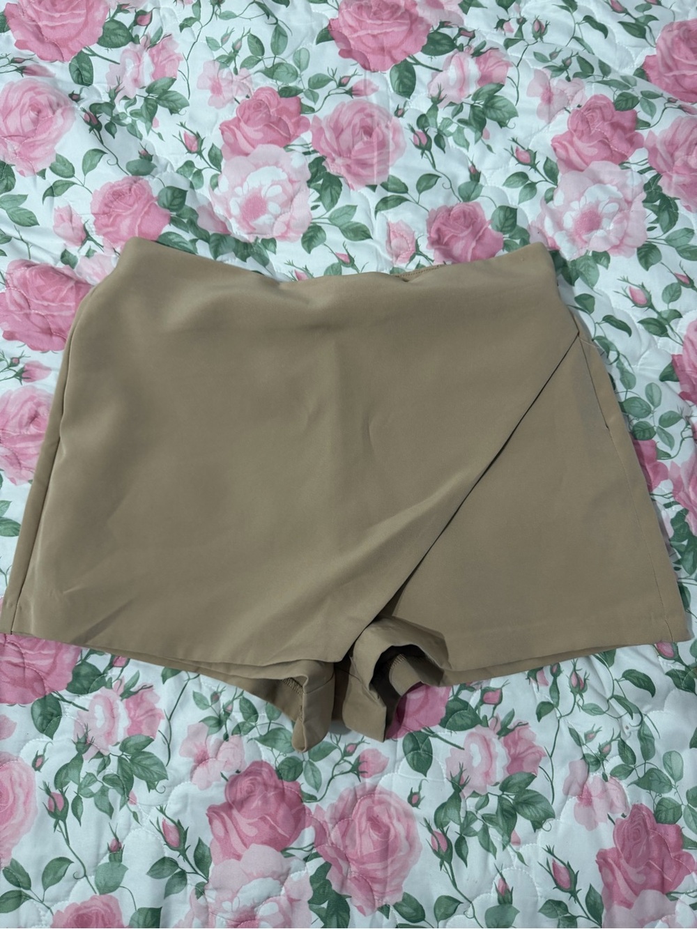 High-Waist Tan Skort Shorts